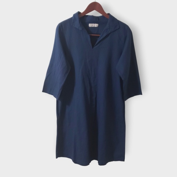 Terzo Millennio Dresses & Skirts - Terzo Millennio Navy Blue Linen Cotton Tunic Dress Made in Italy Medium Pockets